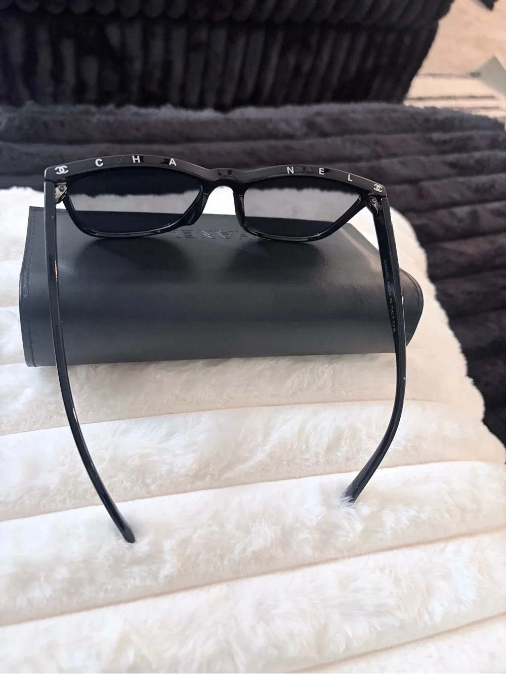 CHANEL Black Cat-Eye Sunglasses with Leather Case